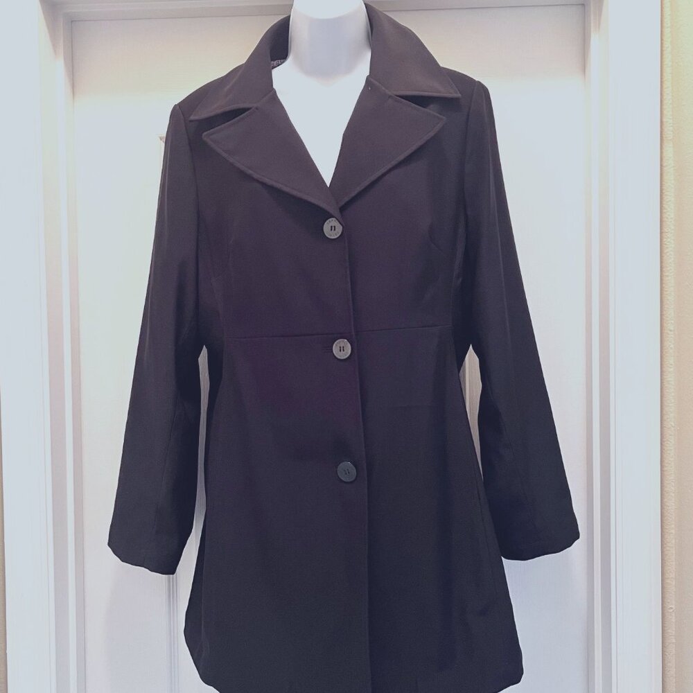 Esprit Women's Black Trench Coat/Jacket-Button Up Front-Windbreaker-Lined-Sz. M